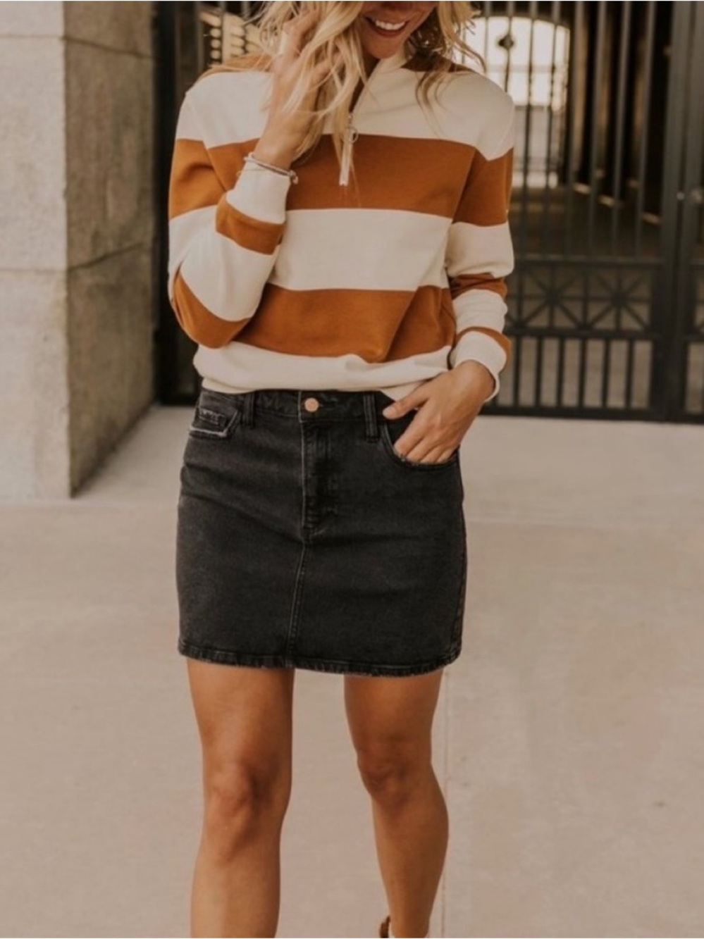 Free People Black Denim Skirt